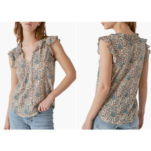 Lucky Brand Women's Paisley Flutter Sleeve Mixed Media Top Size Small 2-6